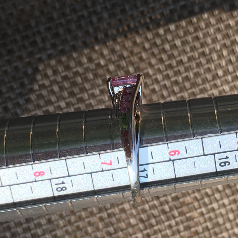 10k Solid White Gold Pink Topaz & Diamond Ring - Picture 13 of 15